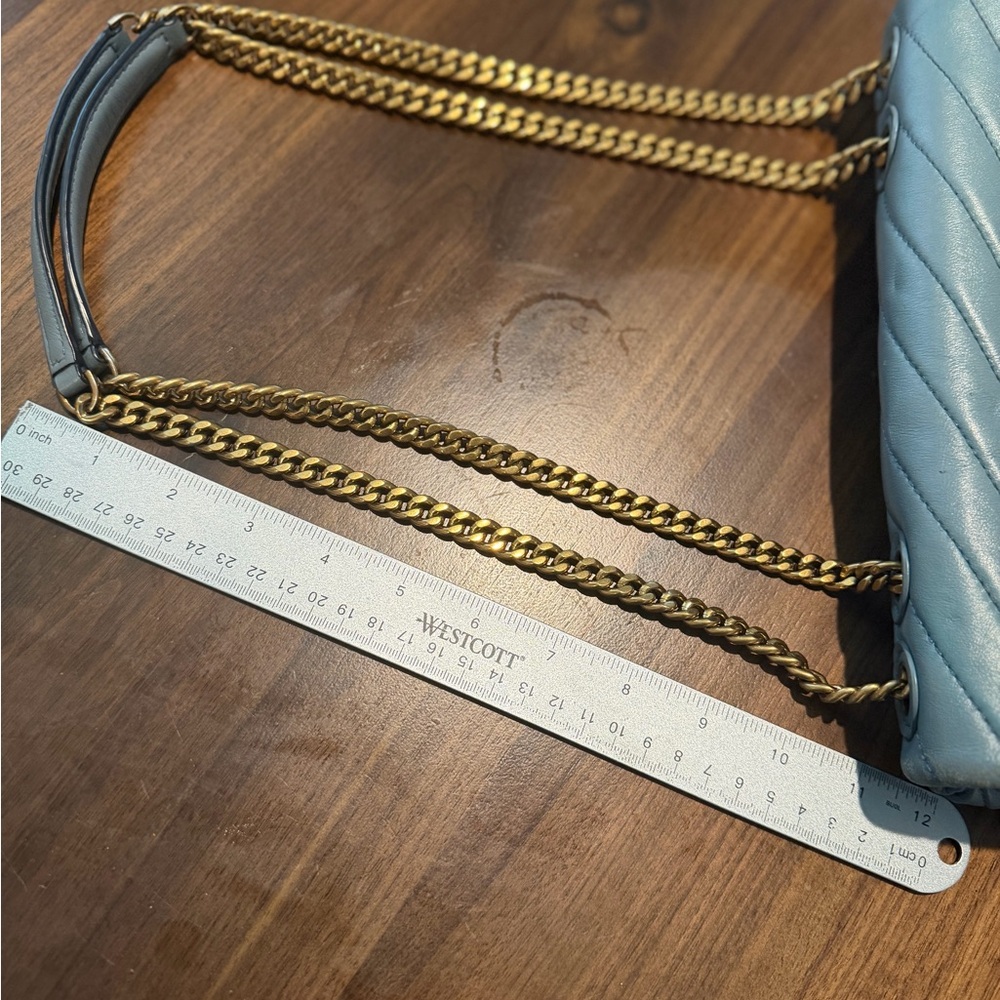 Tory Burch Quilted Leather Chain Shoulder Bag in Pale Blue with Gold Hardware - Picture 8 of 13